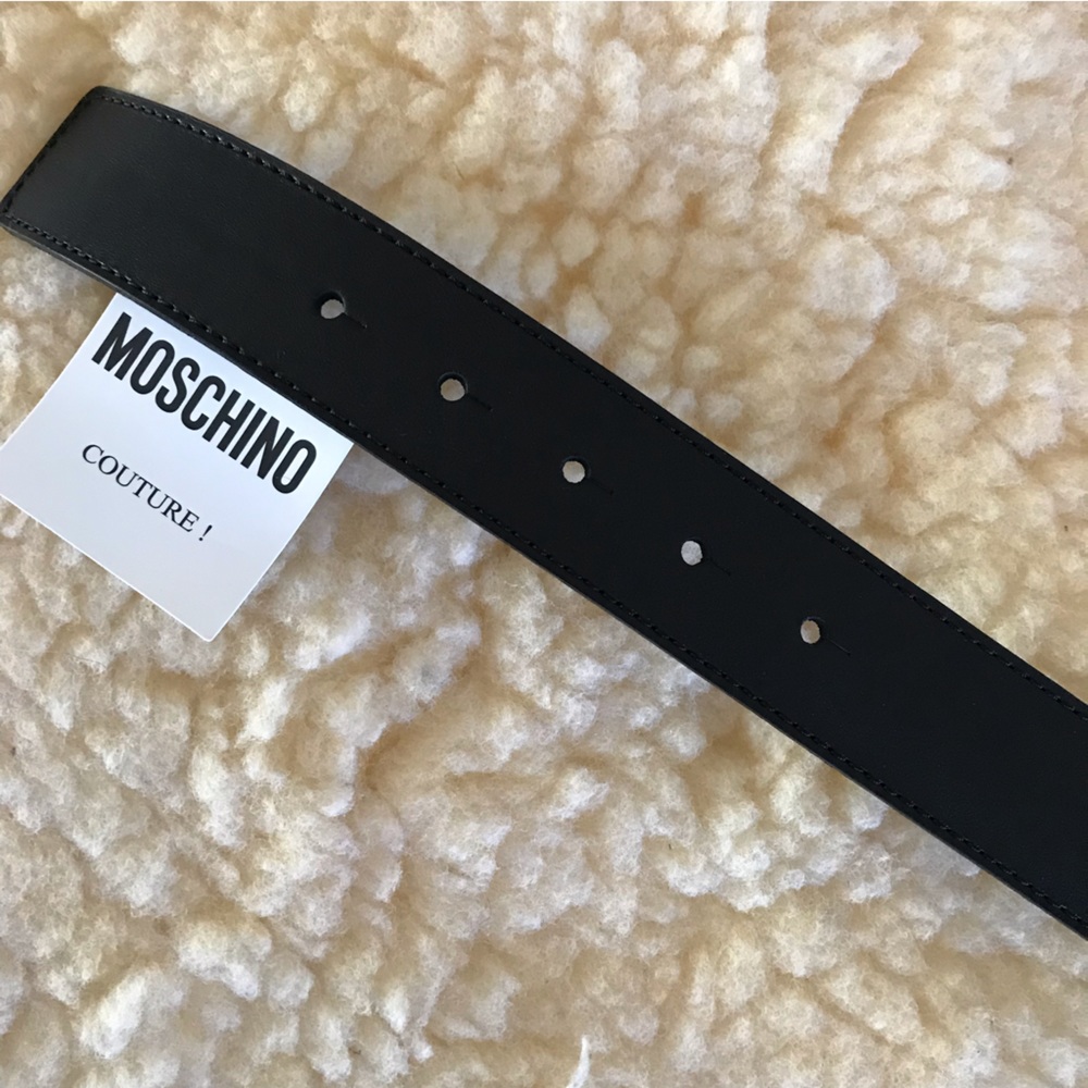 Moschino Leather Belt with Gold Tone Moschino Bear Buckle - Picture 7 of 13